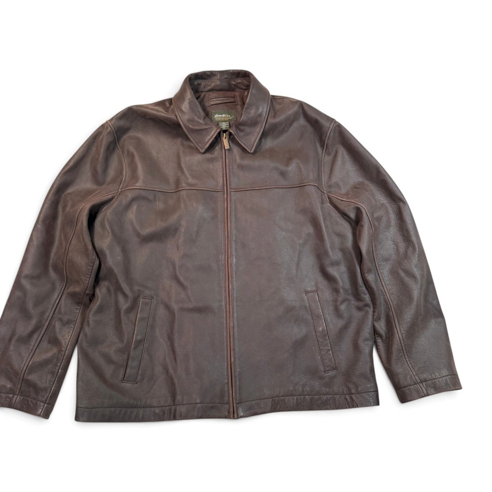 Eddie Bauer Genuine Leather Full Zip Harrington Jacket Mens XL Brown Bomber